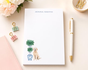 Personalized Dog Notepad, Preppy Chinoiserie Desk Pad, Custom Pet Breed Stationery, Grandmillennial Ginger Jar Memo, Dog Lover Gift