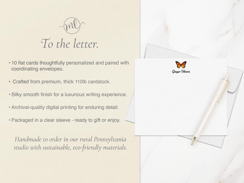 Personalized Monarch Butterfly Note Cards – A2 Flat Stationery Set With ...