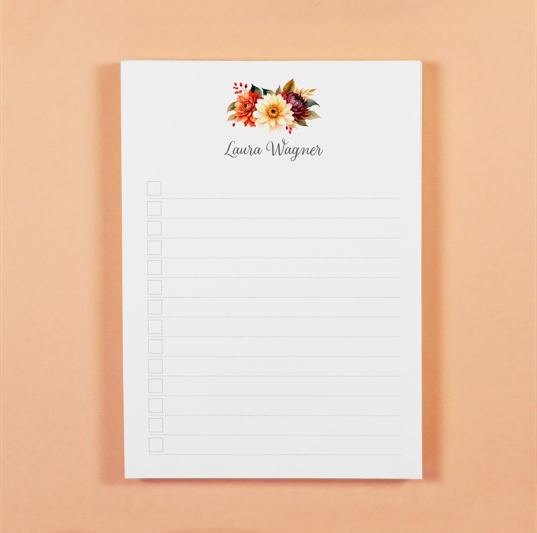 Floral Personalized Notepad { Custom Stationery Checklist or Lined ...