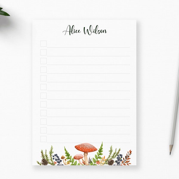 Personalized Whimsical Forest Notepad Custom Mushroom Stationery Gift