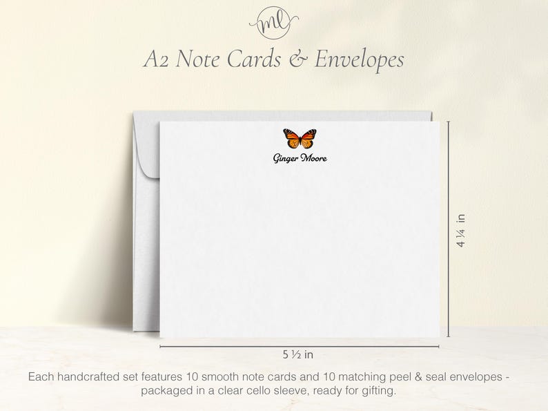 Personalized Monarch Butterfly Note Cards – A2 Flat Stationery Set With ...