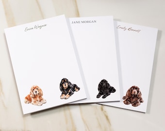 Personalized Cocker Spaniel Notepad, 5x7 50 Sheets, Handmade Custom Dog Stationery