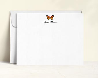 Personalized Monarch Butterfly Note Cards – A2 Flat Stationery Set with Envelopes, Custom Thank You Cards, Butterfly Stationery Gift for Her