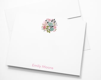 Personalized Floral Note Cards, Custom Vintage Florals Stationery, Flat Thank You Cards, Unique Gift for Her