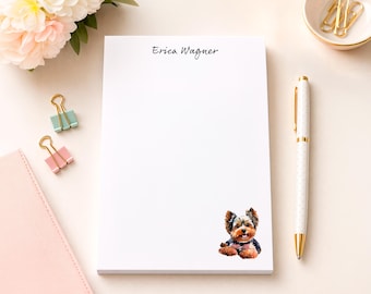 Personalized Yorkie Notepad with Watercolor Dog Illustrations, Custom Name Stationery for Dog Lovers, 5x7 50 Sheets, Handmade Gift