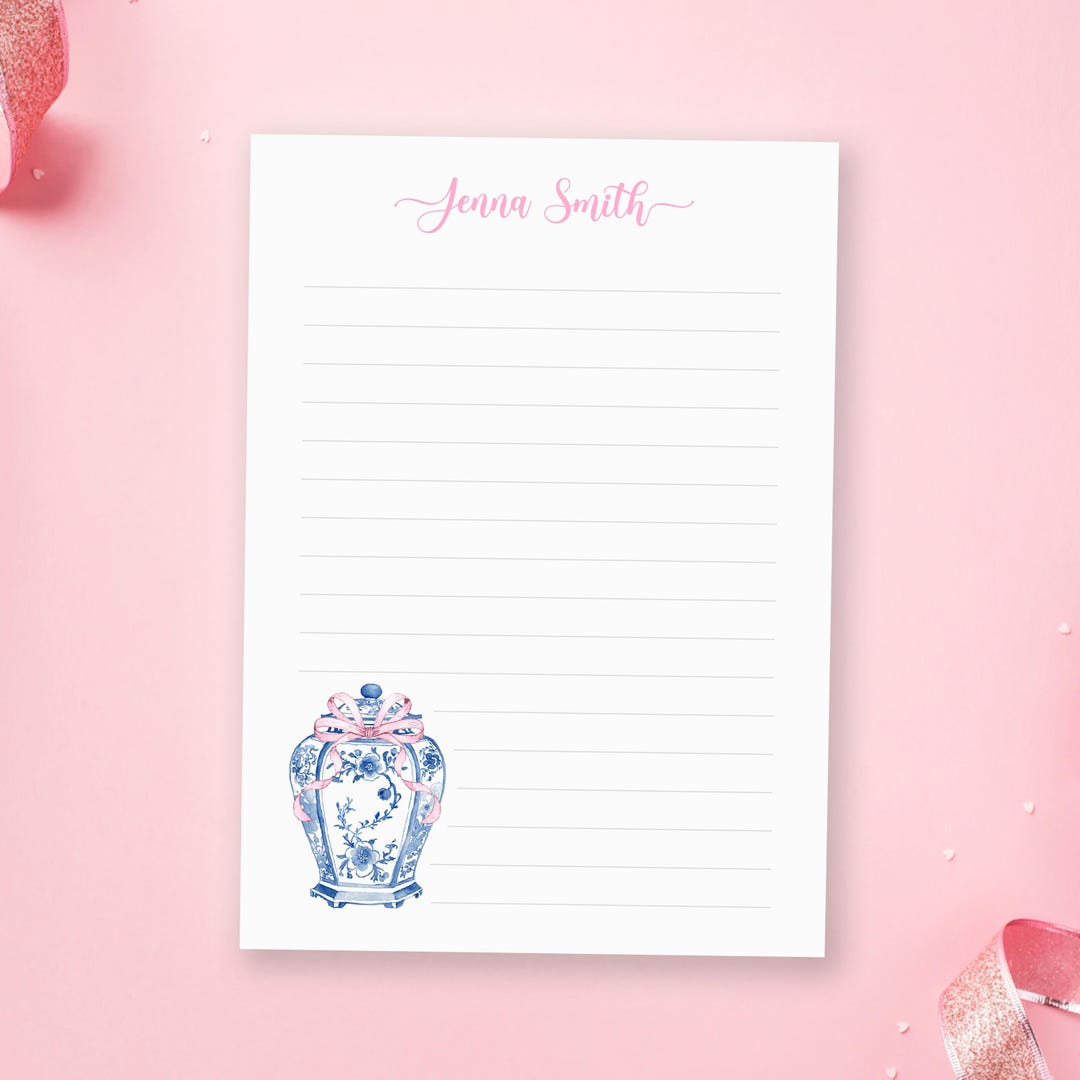 Personalized Blue Ginger Jar Notepad With Custom Bow | Custom ...