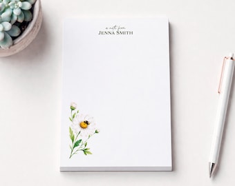 Bee and Daisies Personalized Notepad, Custom Floral Stationery, Whimsical Bee & Daisy Notes, Office Supplies, Unique Paper