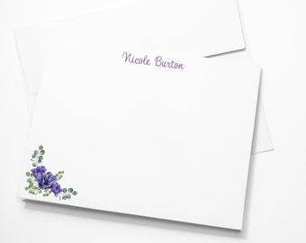 Personalized Flower Cards, Custom Flower Note Card, Flower Stationery, Gift for Her, Blue + Purple Anemone Watercolor, Office Co Worker Gift