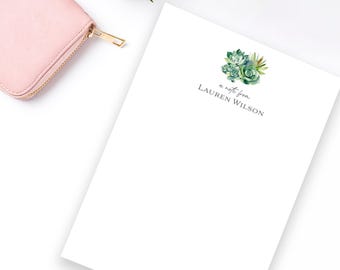 Personalized Succulent Notepad - Custom Watercolor Stationery for Garden Lovers - Botanical Themed Notepaper - Note from Teacher Gift