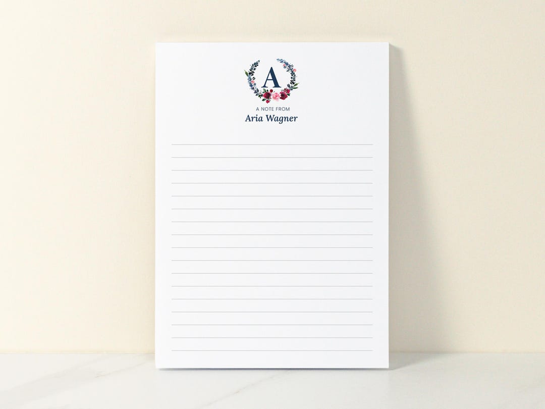 Personalized Floral Wreath Notepad With Monogram and Note From Name ...