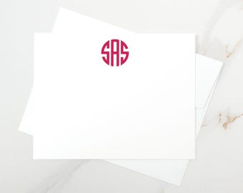 Monogrammed Note Cards | Personalized Stationery Set | Preppy Three Letter Circle Monogram Gift