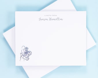Octopus Stationery Note Cards Personalized Ocean Theme Coastal Gift Watercolor Octopus Cards Nautical Stationary Set Notecards Nature Gift