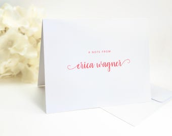 Personalized Folded Note Cards, A Note From Calligraphy Stationery, Custom Name Notecards with Envelopes, Elegant Script Thank You Notes