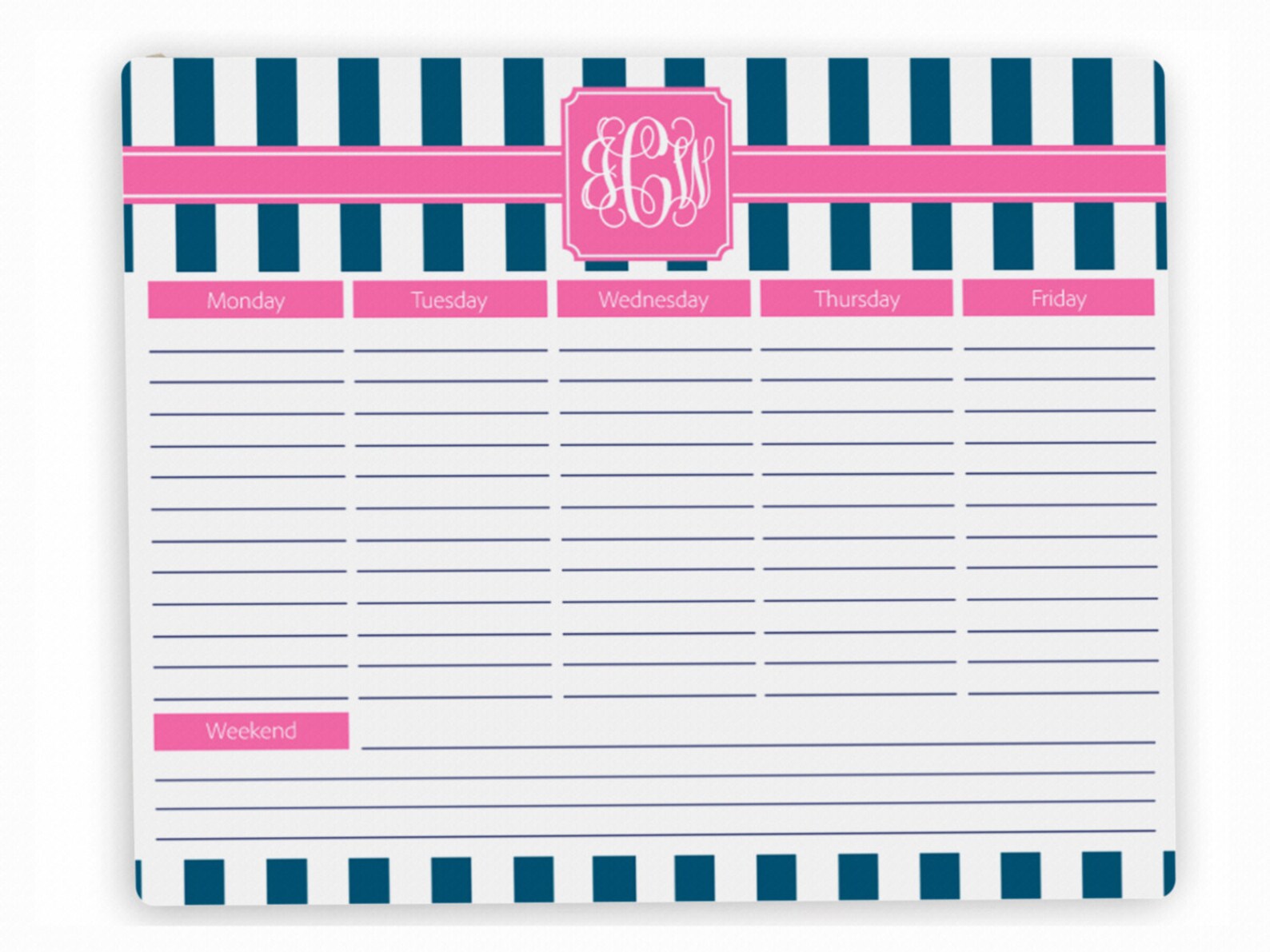 Weekly Planner Paper Mouse Pad Shown in a vertical stripe Etsy