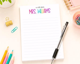 Rainbow Notepad, Personalized Teacher Gift, Custom Teacher Notepads, Teacher Appreciation Gifts, Colorful Rainbow Stationery