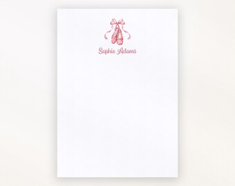 Personalized Ballet Notepad: Pink Pointe Shoes, Custom Dance Instructor or Ballerina Gift