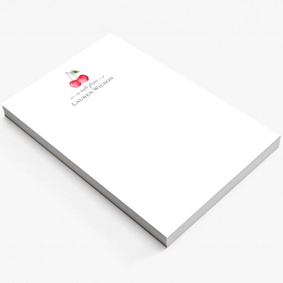 Cherry Personalized Notepad, Custom Cherries Stationery, Cute Cherry Stationery Gift, Retro Cherries Notepad, 50 Sheets