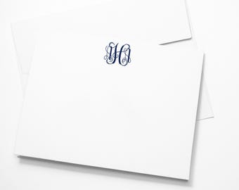 Classic Monogram Note Cards, Elegant Flat Design (Choose Your Color), 300gsm A2