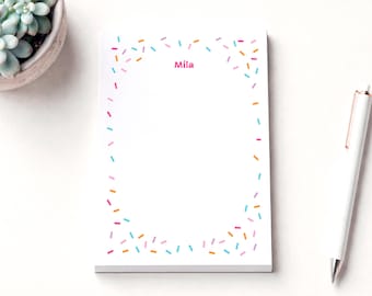 Kids Notepad, Personalized Rainbow Notepad with Custom Name, Colorful Sprinkles Writing Pad, Lined or Unlined Stationery Gift