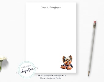 Personalized Yorkie Notepad with Your Name and a Playful Watercolor Painting of a Happy Yorkshire Terrier - 5x7 50 Sheet
