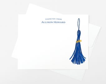 Graduation Thank You Notes, Watercolor Tassel, Custom Colors, 300gsm 4.25 x 5.5"