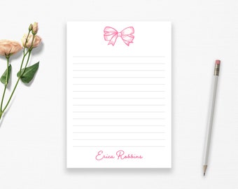 Personalized Bow Notepad, Custom Stationery with Ribbon and Name, Custom Bow Writing Pad Personalised Ribbon Note Pad, Personalized Gift