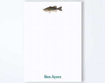 Large Mouth Bass Fish Notepad, Personalized Bass Fish Notepad, Stationery for Men, Gift for Him