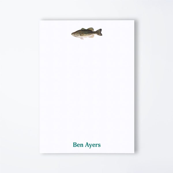 Large Mouth Bass Fish Notepad, Personalized Bass Fish Notepad, Stationery for Men, Gift for Him