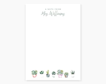 Personalized Notepad for Teachers - Custom Potted House Plants Stationery, Cute Gift for Plant Lover, Indoor Plant Mom, Teacher Appreciation