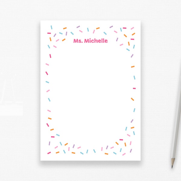 Personalized Notepad, Colorful Sprinkles Notepad, Rainbow Confetti Stationery, Bright Personal Note Pad for Writing