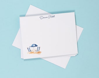 Personalized Beach Note Card Set: Watercolor Coastal Stationery