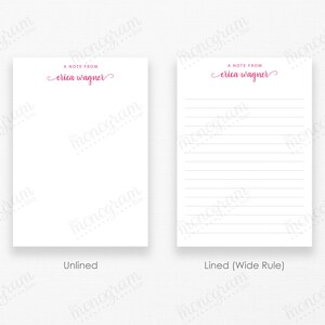 two blank note pads, one lined and one unlined, with the text "A Note from" printed on them.