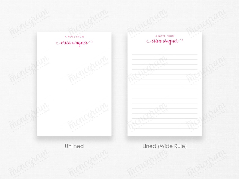two blank note pads, one lined and one unlined, with the text "A Note from" printed on them.