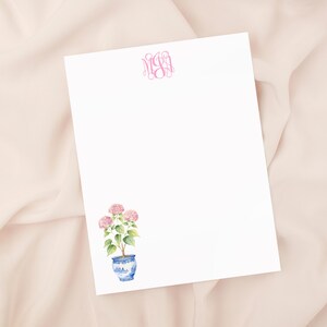 Monogram Hydrangea Topiary Notepad - Personalized Chinoiserie Stationery - Elegant Floral Custom Gift