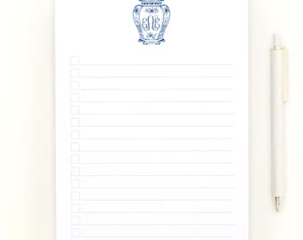 Chinoiserie To-Do List - Blue & White Ginger Jar Stationery Personalized Vintage Monogram Paper Elegant Writing Pad Gifts for Her Checklist
