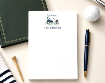 Bloc de notas para carrito de golf, regalo personalizado para golfistas con nombre para papá, abuelo, papelería para club de golf.