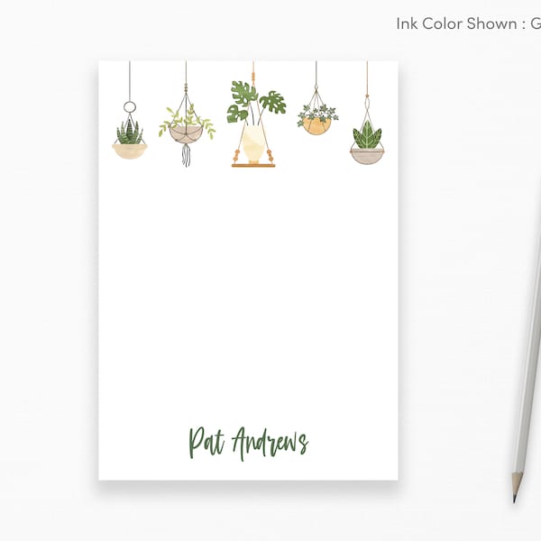 Personalized Notepad - Hanging Plants Custom Notepad, Stationery, Plant Lover Gift, Gardener, Greenery, Stationery Writing Pad
