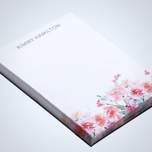 Notepad - Pink Floral Drop - Expressive Watercolor Roses - Elegant Gift ...