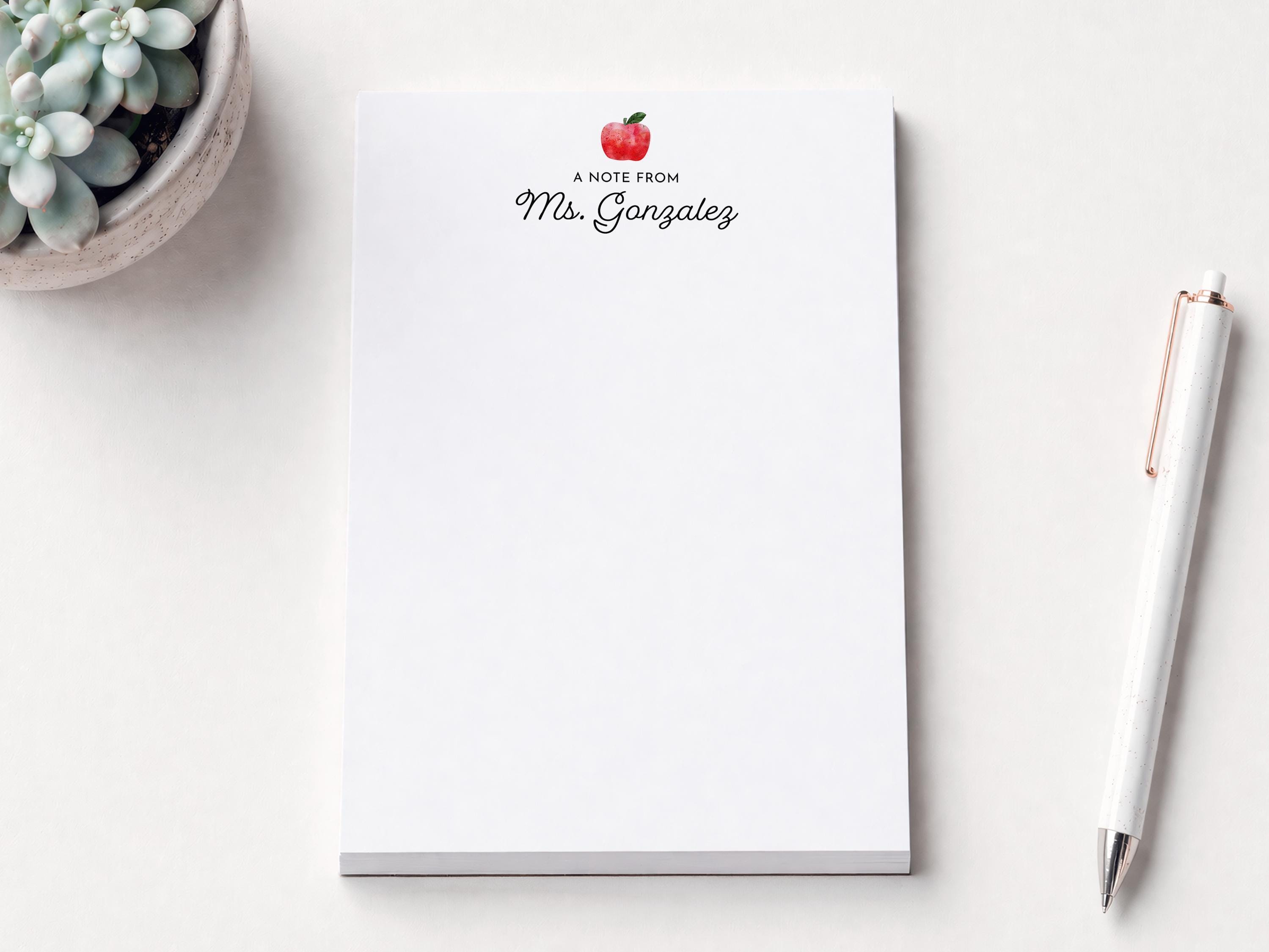 Watercolor Apple Notepad - Custom Teacher Gift Personalized End of Year ...