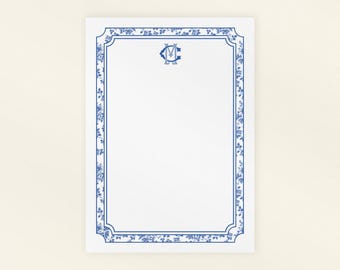 Monogram Bordered Notepad - Blue Toile Personalized Gift