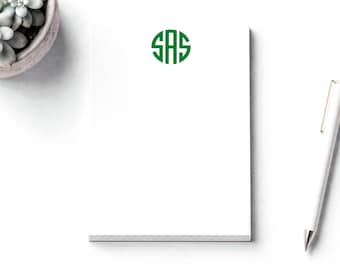 Circle Monogram Notepad - Personalized 3 Letter Stationery Gift for Her, Preppy Custom Desk Pad
