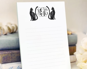 Personalized Black Cat Notepad • Gothic Monogram Stationery • Custom Monogram Notepad Gift for Cat Lovers • Witchy Aesthetic Desk Pad