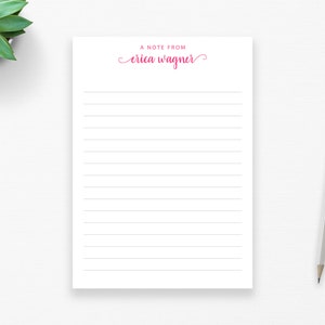 Personalized A Note From Notepad with your custom name or text printed in a calligraphy font featuring leading and ending swashes in the color and size of your choice by The Monogram Line