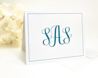 Personalized Monogram Folded Note Cards, Interlocking Vine Monogram Stationery, Classic Notecards with Envelopes