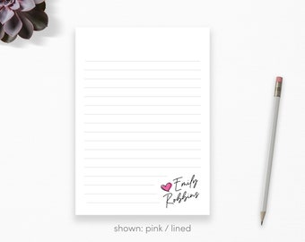 Personalized Notepad - Signed Heart Notepad Personalized with Name, 5x7, Handwritten, Cute, Girls, Womens Heart Stationery Gift