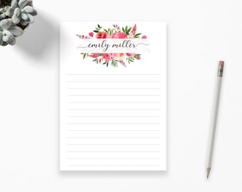 Personalized Notepad - Pink Peony Design (Custom Name, 50 Sheets)