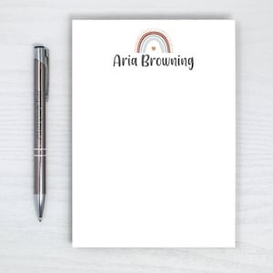 Personalized Notepad, Boho Rainbow, Gift for Girls, Cute Nordic Note Pad, Scandinavian Stationery, Hand Drawn, Bohemian Style, Kids