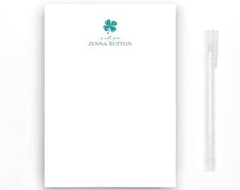 Lucky Clover Personalized Notepad, Custom Shamrock Stationery, Four-Leaf Clover Lucky Charm Irish Gift, Vintage Clover Notepad, 50 Sheets