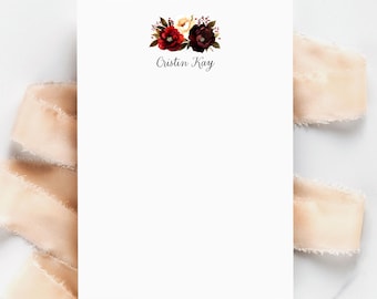 Bloc de notas personalizado con estampado floral burdeos: Regalo de papelería para mujer (5x7, 50 hojas)