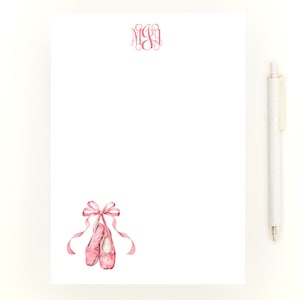 Personalized Ballet Monogram Notepad - Custom Pink Pointe Shoes Stationery for Dancers - Elegant Dance Gift for Her